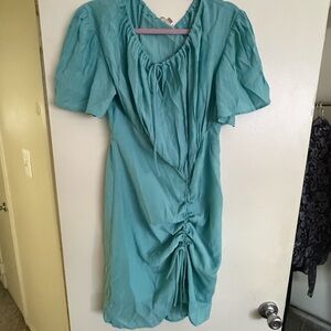 Chic Teal Ruched Midi Dress